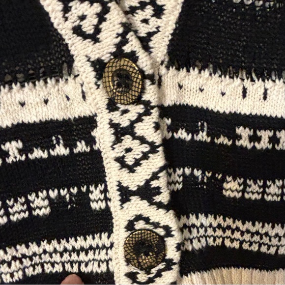 Free People Knit Cardigan V Neck Double Button Sweater, Black/White Size L - Picture 16 of 16